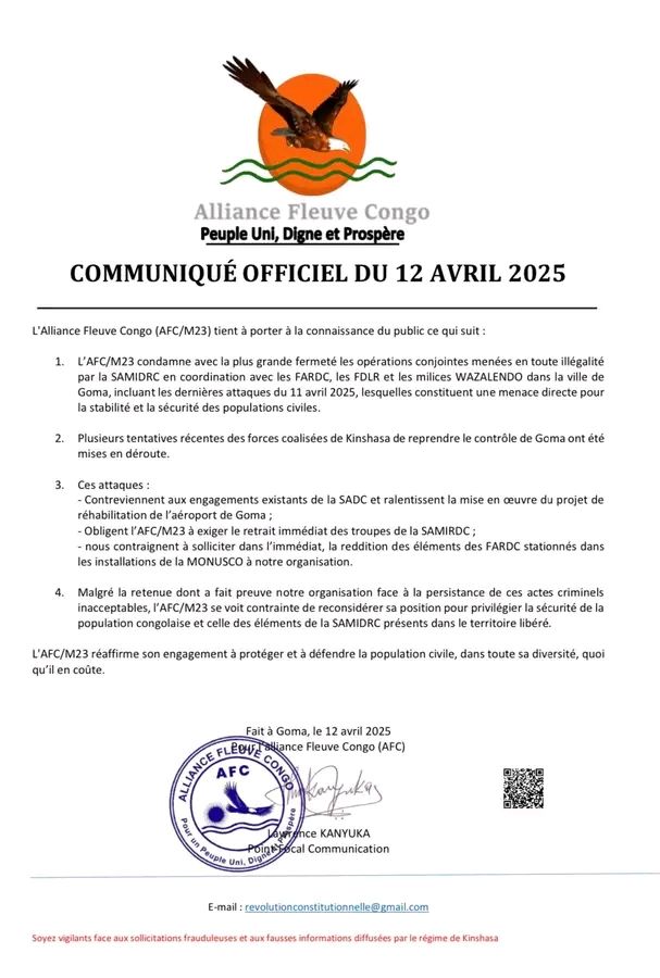 17445199328053490652379187767474 RDC–GOMA : Le M23 brise le silence avec un nouveau communiqué glaçant – voici ce qu’ils s'apprête à faire après la tentative ratée par les Wazalendo de reprendre Goma