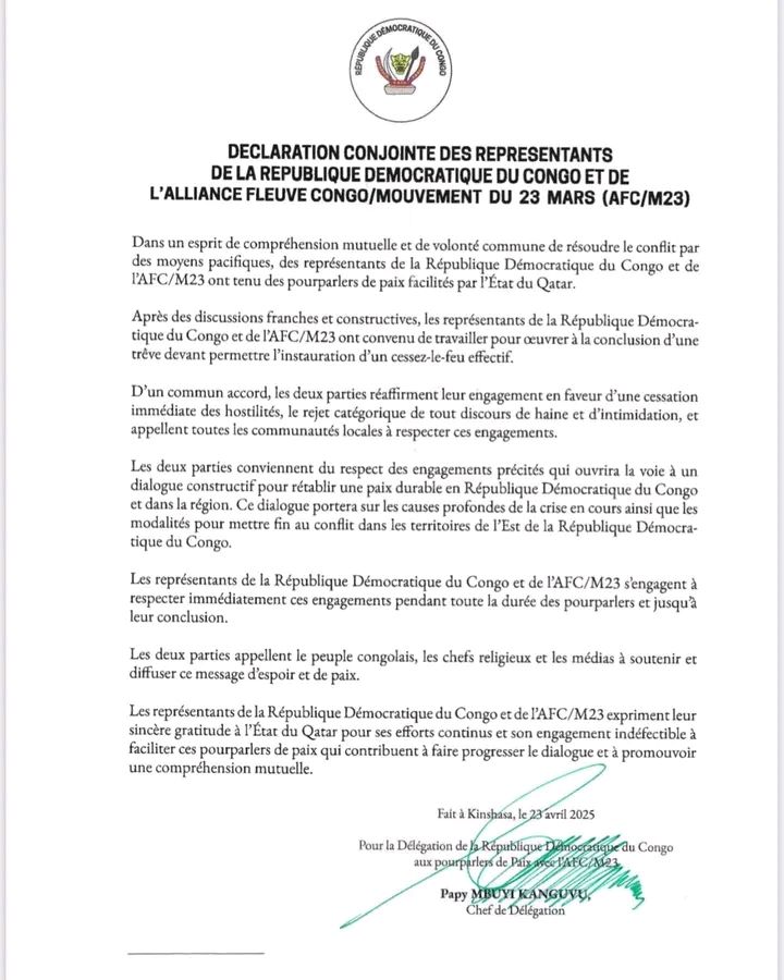 17454705878854941500877949430231 RDC-M23: Après l'échec des négociations directes à Doha et Angola , KINSHASA et l'AFC-M23 se mettent enfin d'accord pour une treve